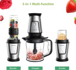 Ariqo 3-in-1 Keukenmachine - Foodprocessor - Keukenmixer - Blender - Smoothie Juicer - Draagbaar - 700W - RVS - Incl. Accessoires — thumbnail 3