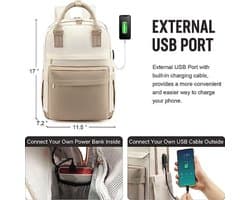 Women's Backpack 17 Inch Laptop Backpack School Backpack Girls Teens with USB Port and Laptop Compartment Waterproof School Bag Daypack Elegant for School University Travel