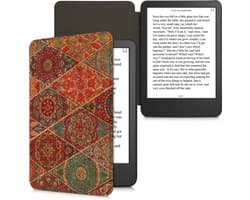 kwmobile Cork Case Compatible with Amazon Kindle (2022/2024) - Book Style Protective e-Reader Flip Cover Folio Case - Fractions Dark Pink / Red / Blue