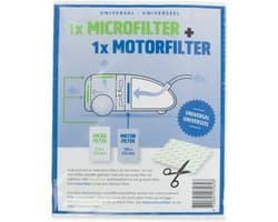 Filterset geschikt voor vrijwel alle type stofzuigers. Twee 'Cut to size' knipfilters. 1x motorfilter en 1x uitblaasfilter (microfilter).