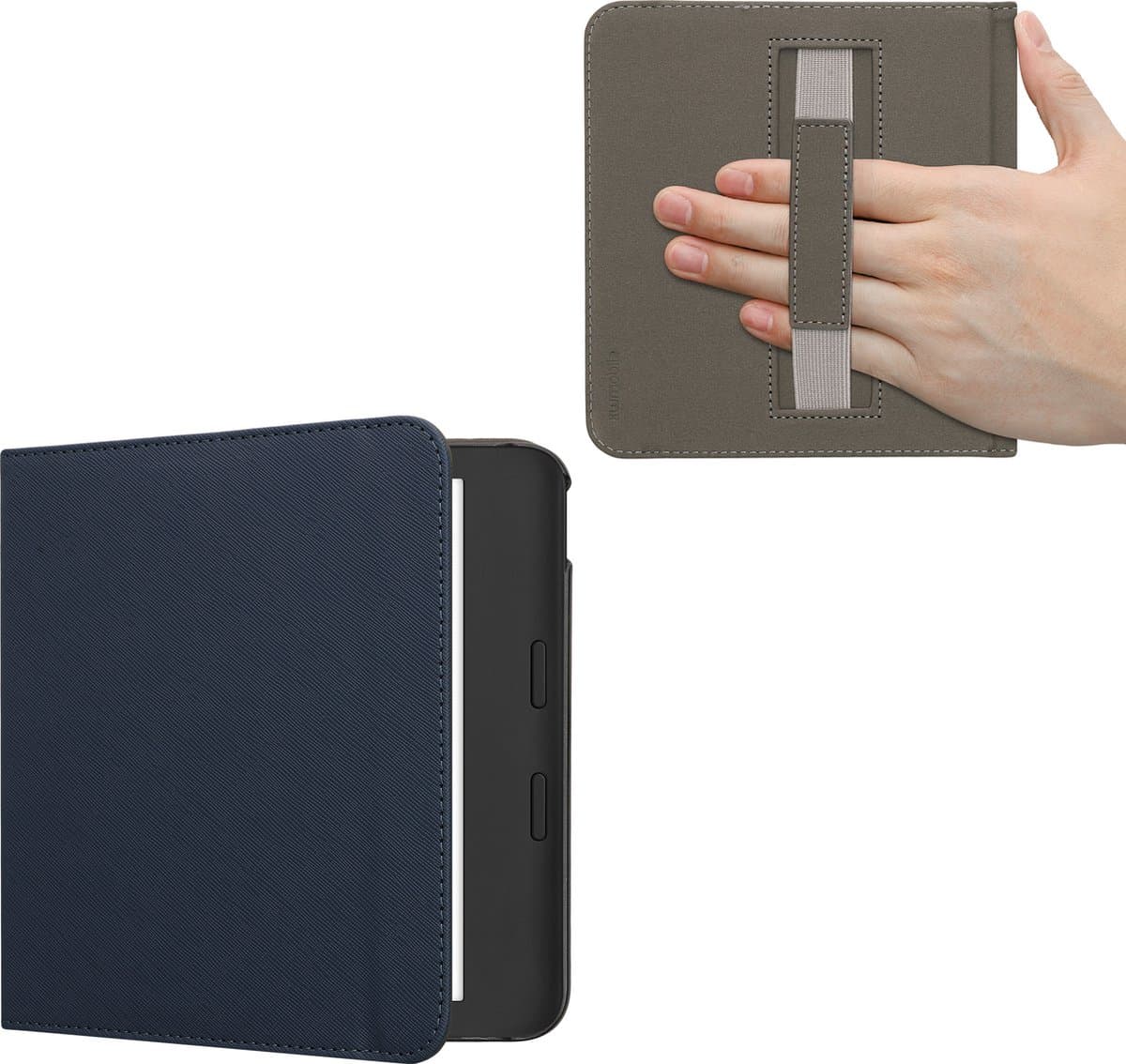 kwmobile flip cover geschikt voor Kobo Libra Colour - Case met magnetische sluiting en handvat - Hoes voor e-reader in donkerblauw - design — afbeelding 1