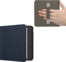 kwmobile flip cover geschikt voor Kobo Libra Colour - Case met magnetische sluiting en handvat - Hoes voor e-reader in donkerblauw - design — thumbnail 1