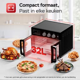 TurboTronic AFD32 Airfryer XXL en Oven – 12 Kookprogramma's – Vrijstaande Mini Oven – Instelbaar van 25 tot 230°C - 32L - Zwart — thumbnail 3
