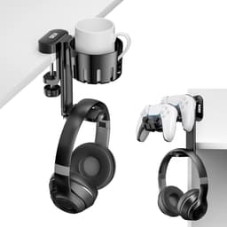oCreon Draaibare 3-in-1 Hoofdtelefoonhaak met Bureauklem – Houder voor Controller en Beker - Universeel — thumbnail 1