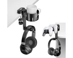 oCreon Draaibare 3-in-1 Hoofdtelefoonhaak met Bureauklem – Houder voor Controller en Beker - Universeel