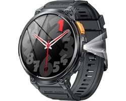 WizBay Premium Select® 1.83inch HD TFT - Bellen AI Voice - Message - Hartslag & Slaap Monitor - Bloeddruk & O2 - 100+ Sport Modi - LED Zaklamp - 730mAh - Magnetic Laden - Zinc Alloy Zwarte Case - Zwarte TPU Band