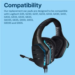 Vervangende Oorkussens voor Logitech G35, G230, G231, G233, G332, G430, G431, G432, G433, G533, G633, G633S, G635, G930, G933, G933S, G935 Hoofdtelefoon van MMOBIEL – Mesh Fabric Oorkussens – Zwart — thumbnail 3