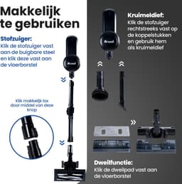Saaf G80M Steelstofzuiger met Dweilfunctie - 8-delige set met Buigbare Steel - 22Kpa - Stofzuiger zonder Zak - 150W - Draadloos - Zwart — thumbnail 5