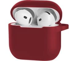 Hoesje - Geschikt voor Apple AirPods 4 - Siliconen Hoes met Clip - Silicone Case Cover - Donkerrood