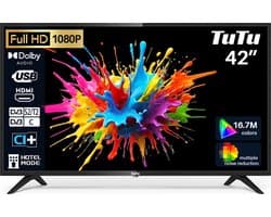 TuTu Standaard TV - LED Full HD - 42 inch/108 cm - Frameles Design - Tripple Tuner DVB-T/T2/S/S2/C - HDMI x2, USB x1, CI+ - Geassembleerd in Eindhoven - TUB42FD1N