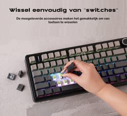 EPOMAKER x AULA F75 - Zwart/Grijs - Mechanisch Draadloos Toetsenbord - RGB - 75% - QWERTY - Gaming Keyboard - Leobog Reaper Switch — thumbnail 2