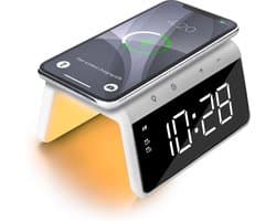 Caliber Wekker - Draadloze Oplader - Wake-up Light - Digitale wekker - Wekkers digitaal - Digitale klok - Wit (HCG019QI-WA)