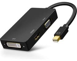 Qost - 3-In-1 Mini Displayport Hub - Mini DP naar VGA & HDMI & DVI Monitor Adapter Kabel Converter - Geschikt voor PC Beeldscherm / Laptop / Apple Mac / Macbook - Zwart