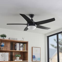 Lindby - Plafondventilatoren met verlichting - 2lichts - Staal, MDF, glas - H: 38.5 cm - E14 - zwart, eik — thumbnail 4