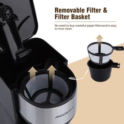 Aigostar 302FX - Koffiezetapparaat - Filterkoffie - 0.42 l - thermosbeker - Timer schakelaar - Ideal voor camping - 750W - RVS/Zwart — thumbnail 3