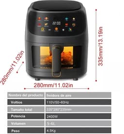 Mercadome® Airfryer - Heteluchtfriteuse - Friteuse zonder olie - Duidelijk kookoverzicht - 8 kookprogramma's - 6 liter - Zwart — thumbnail 5