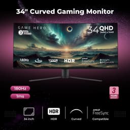 GAME HERO® 34 inch QHD VA Curved Monitor - Gaming Monitor - 180hz Monitor - 1ms — thumbnail 2