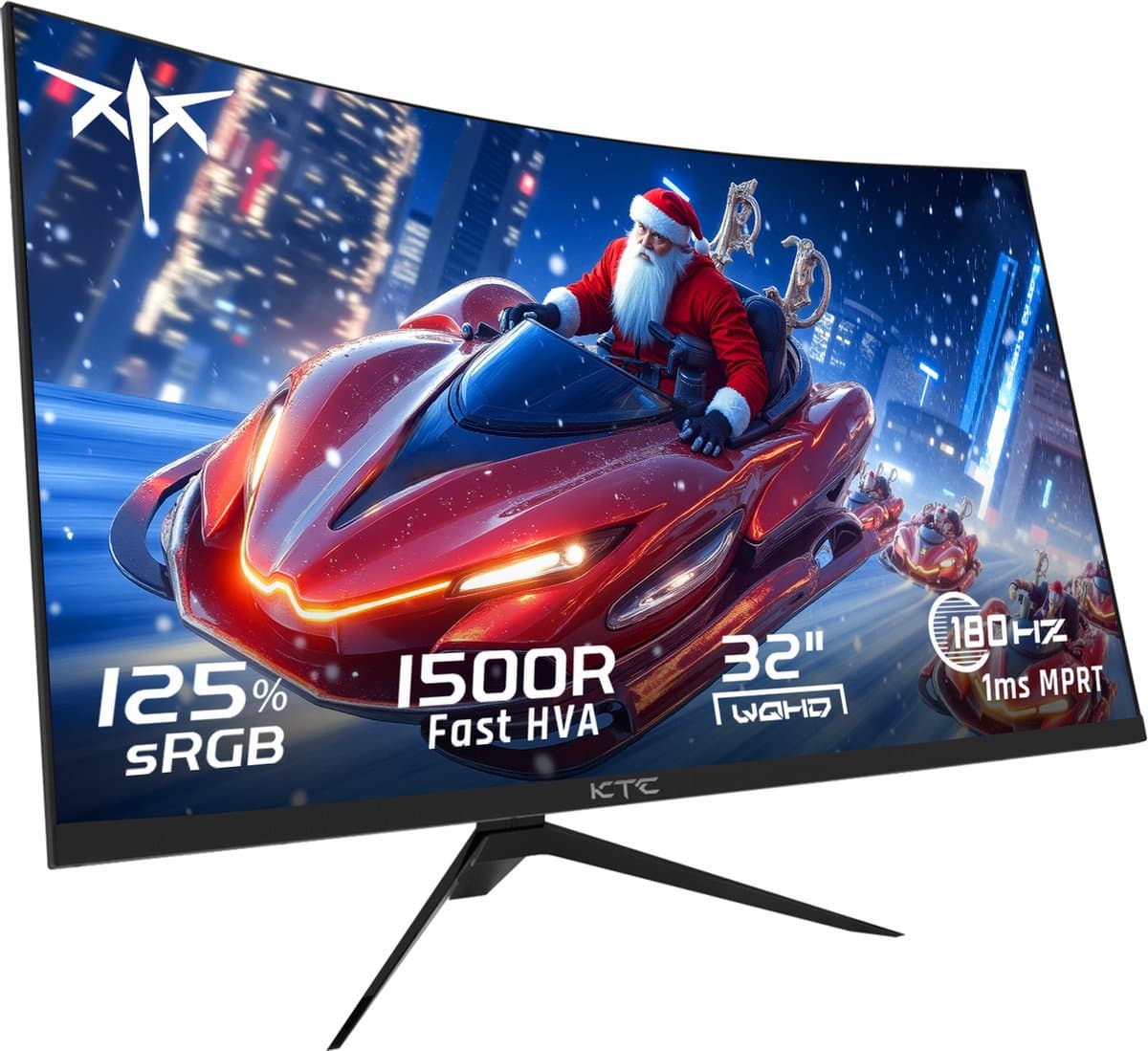 KTC H32S17 32 inch 1500R Curved Gaming Monitor 2560x1440 QHD 180Hz 16:9 ELED 99% sRGB HDR10 1ms MPRT Response Time Low-blue Compatible with FreeSync and G-SYNC USB HDMI2.0 2xDP1.4 Audio Out Flexible Adjustment with Sturdy Tripod VESA Mount Displayer — afbeelding 1