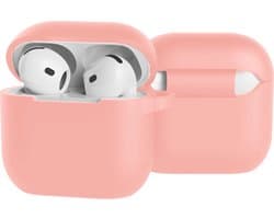 Case - Geschikt voor Apple AirPods 4 - Siliconen Hoes met Clip - Silicone Hoesje Cover - Lichtroze