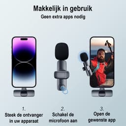 ThunderGold Draadloze Microfoon - 2 stuks - Microfoon Draadloos - Dasspeld Microfoon Draadloos - Microfoon Bluetooth - Lavalier Microfoon - USB-C & 8-pins ontvanger - Geschikt Voor Alle Telefoons — thumbnail 2