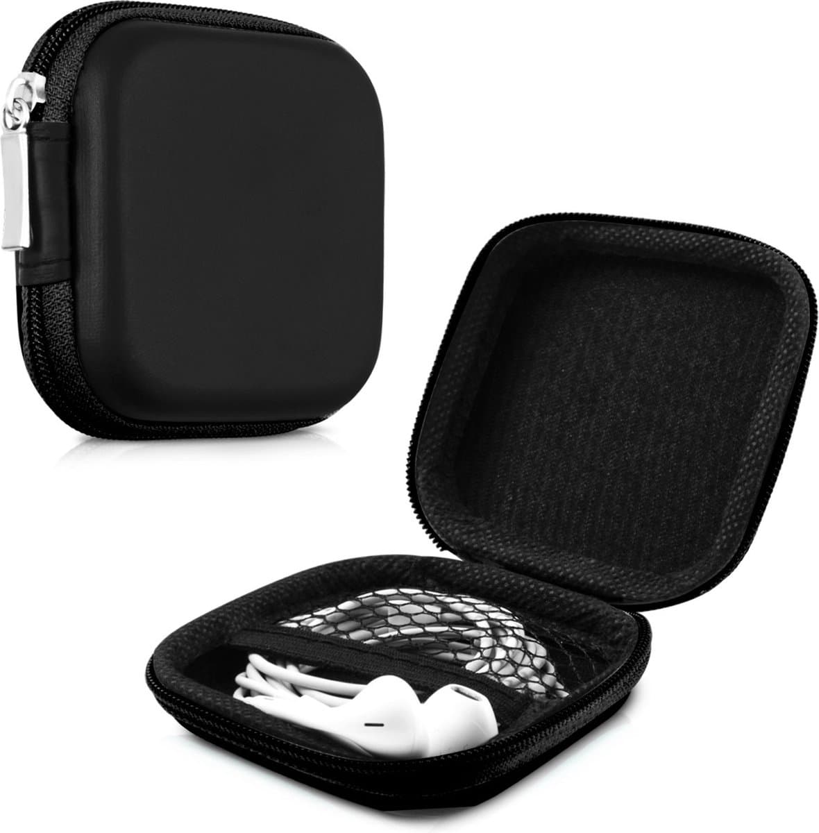 kwmobile In-Ear hoofdtelefoon tas - In Ear Headphones beschermtas - Earphones Case Cover hoes voor koptelefoon in zwart — afbeelding 1