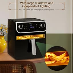 Airfryer - Luchtfriteuse - Ruime inhoud van 8 liter - Met led touch display - BPA vrij - XXL friteuse - 12 vooraf ingestelde programma's, - Voor 4tot 6 personen - 1700w - keuken - Zwart - — thumbnail 2