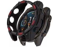 Strap-it Robuust schokbestendig TPU hoesje - case geschikt voor Garmin Fenix 8 - 51mm SOLAR (zwart/rood)