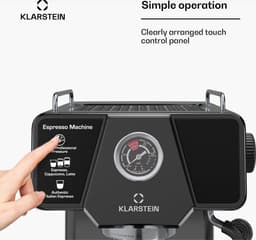 Klarstein Libeica Siebträgermaschine Met Maalmolen – 19 Bar, 1.350 W, RVS, 1,8-l-Watertank, Stoompijp, Touch-bedieningspaneel, Voor Espresso en Koffiepoeder, Afneembare Watertank — thumbnail 5