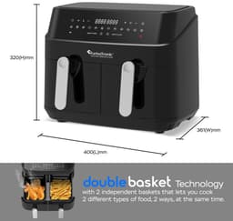 Turbotronic DAF5 Dubbele Airfryer XXL DualChef - 9L - Heteluchtfriteuse - Dubbele Mand - 2 x 4.5L - 50ºC tot 200ºC - 12 Kookprogramma's - Zwart — thumbnail 13