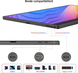 UPERFECT Portable Monitor E07 15,6" Touchscreen Draagbare Monitor | 10-Punts Aanraking | Full HD IPS | Spiegelend Scherm | Dual USB-C PD | Draagbaar Design — thumbnail 2