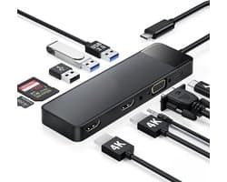 DailySupplies® Docking station Laptop - 10 in 1 - USB-C - Dual HDMI - USB Splitter - 4K Kwaliteit - Zwart