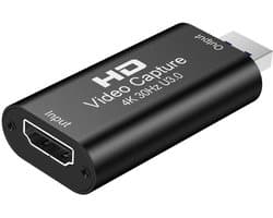 Video Capture Card HDMI naar USB 3.0 - 4K adapter connector - geschikt voor o.a. laptop, Nintendo Switch, PlayStation, Xbox, Windows, MAC - Game Capture - live streaming - zwart