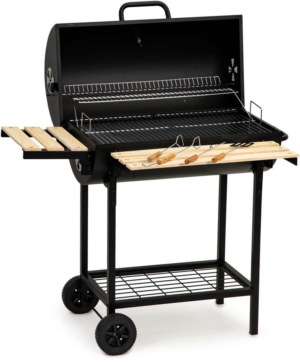 Barbecue met deksel en warmhoud rek - Zwarte metalen BBQ met thermostaat - 104x68x111 cm — afbeelding 1