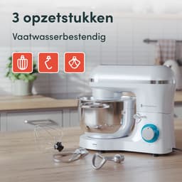 KitchenBrothers 2000W Keukenmachine - Keukenrobot - 6,2L - Mixer met Mengkom - Keukenmixer - BPA-vrij - Parelwit — thumbnail 4