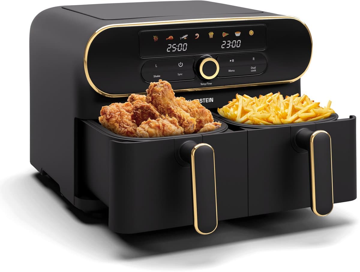Klarstein Airfryer AuraAir Color Touch Heteluchtfriteuse - 2 Compartimenten 11L 1700W - 80-200°C 8 Programma's - voor Keuken - Touch Met BPA-Vrij - Heteluchtoven Frituurpan — afbeelding 1