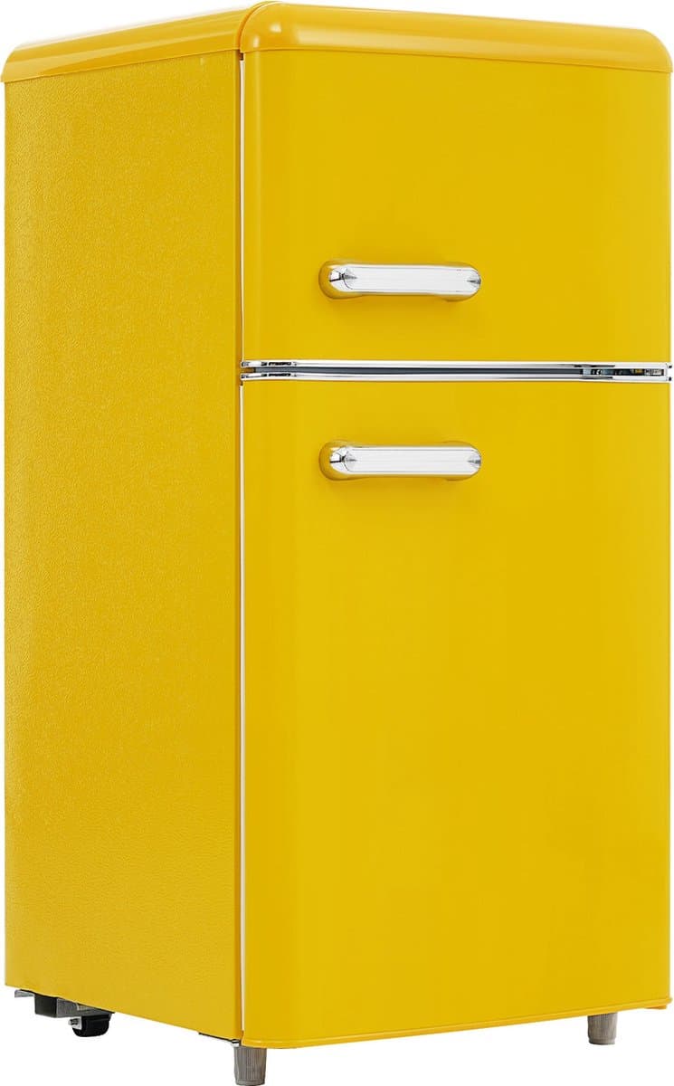 Merax Retro Mini Koelkast – Tafelmodel Koel-vriescombinatie 91 cm – 72L Inhoud 21L Vriesvak en 51L Koelvak – Energieklasse E – Geel — afbeelding 1