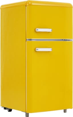 Merax Retro Mini Koelkast – Tafelmodel Koel-vriescombinatie 91 cm – 72L Inhoud 21L Vriesvak en 51L Koelvak – Energieklasse E – Geel — thumbnail 1
