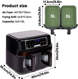 Mygroot - Heteluchtfriteuse 2 kamers - Met kijkvenster - 10 liter - Dubbele lades - Hete-lucht friteuse met touchscreen - 8 automatische programmas. — thumbnail 4