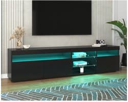 Zwart modern TV-meubel, helder paneel, variabele LED-verlichting, woon- en eetkamer 180cm