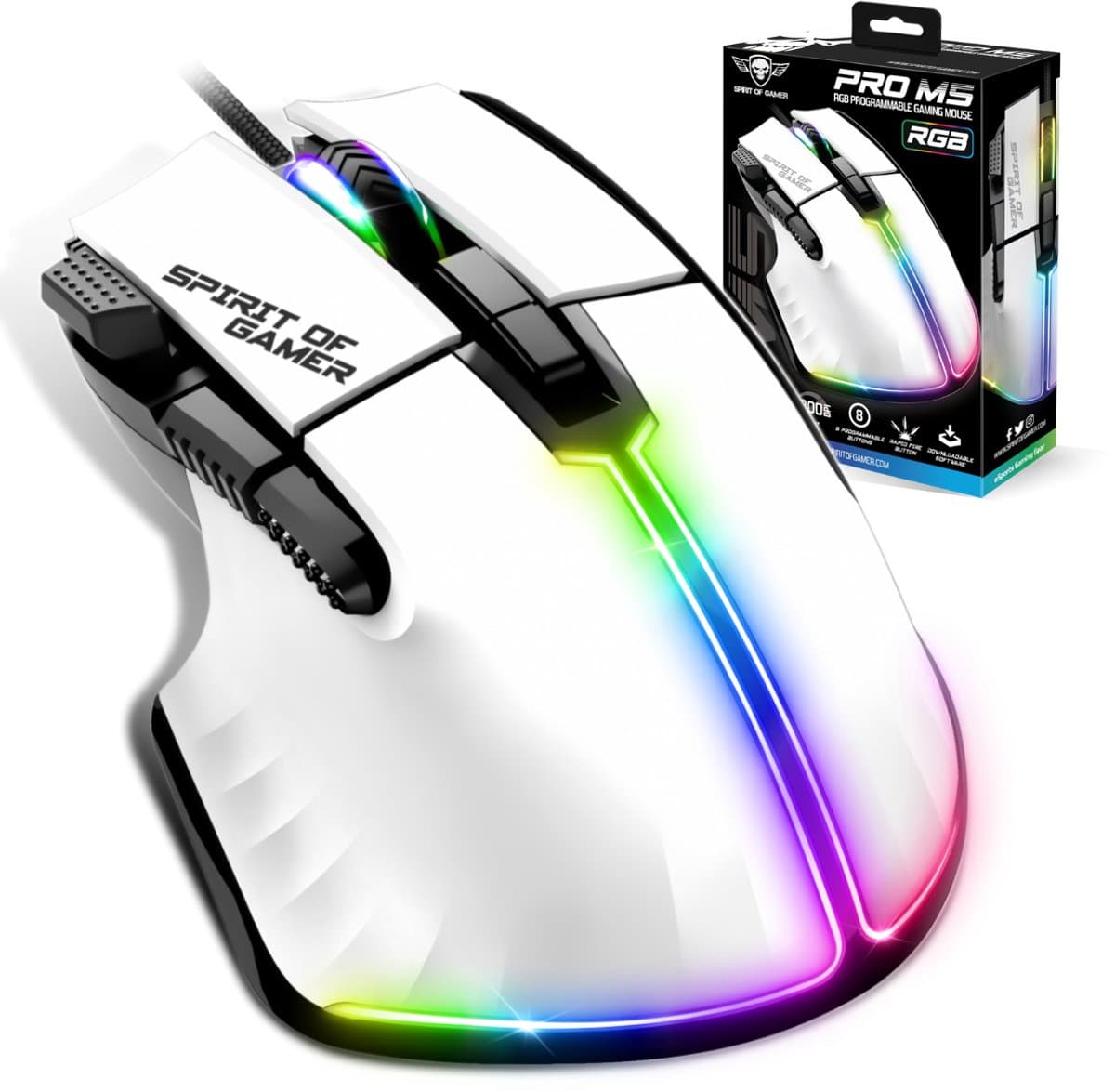 Spirit of Gamer PRO-M5 RGB Gaming Muis - Ergonomische Gamer Muis met Hoge DPI en 8 Programmeerbare Knoppen - 12800 DPI Optische Sensor — afbeelding 1
