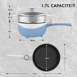 Hotpot Electrisch Chinees – Kaasfondue Pan Elektrische Multipan – Multifunctioneel 1.7L - Chinese Fondue 200/600Watt – Saute Pan – Friteuse – Hete Pan- Stomer – Langzame Kookplaat – Gemakkelijk Schoon te Maken - Blauw — thumbnail 6