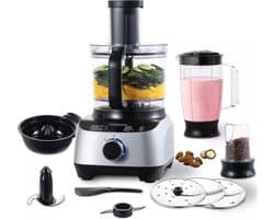 Keukenmachine - Alles in 1 keukenmachine - Multifunctionele keukenmachine - 11 in 1 - Blender - Citruspers - Kneden - Hakken - Malen - Mixen - 1300W - Zilvergrijs