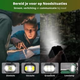 Nexvex® Pulse 2X Noodradio Powerbank 20000mAh - Solar Powerbank Zonneenergie - Noodpakket - Survival Kit Kamperen - Militaire Zaklamp LED Oplaadbaar - Draagbare Radio Wandelen - Leeslamp - Nood Kompas - Opwindbaar - Zonnepaneel - Noodrantsoen - Zwart — thumbnail 5