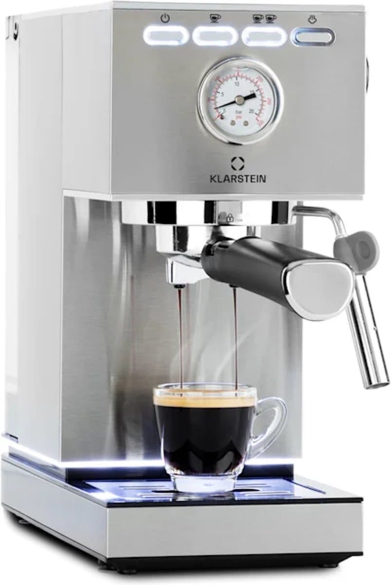 Klarstein Pausa Espressomachine, Pistonmachine met 1350 Watt, Espressomachine 7–9 Bar Druk, Piston Koffiemachine met Waterreservoir: 1,4 Liter RVS, Zilver — afbeelding 1