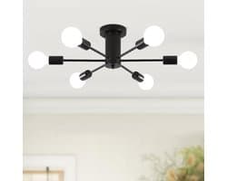 Moderne vintage industriële plafondlamp, 6 lampen E27 kroonluchter voor slaapkamer, woonkamer, badkamer, keuken, hal, eetkamer, strokleurige afwerking, entree, lampen niet inbegrepen