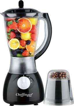 Cheffinger, Blender 1,5L 1000W met 4 Snelheden en Hakmolen 6 Roestvrijstalen Messen, Zwart — thumbnail 1