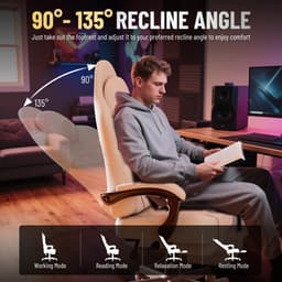 Soontrans-Beige-Gaming Stoel-met Inklapbare Voetensteun-Gamestoel Verstelbaar Rugleuning-Ergonomische Gaming Chair als Bureaustoel-Uitgerust Met Hoofdsteun en Lendensteun-PU-Leer-Computerstoel Gaming-Voor Volwassenen en Jongeren — thumbnail 6