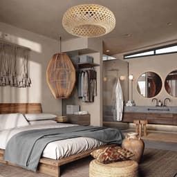Bamboe Lampenkap Plafondventilator met Verlichting en Afstandsbediening - Stil Plafondlicht met 6 Snelheden en Omkeerbare Rotatie - Rieten Hanglamp voor Slaapkamer, Woonkamer en Keuken — thumbnail 4