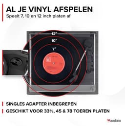 Retro platenspeler - Audizio Reno - Bluetooth platenspeler - LP speler met auto-stop - Zwart — thumbnail 4