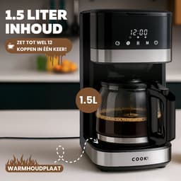 Koffiezetapparaat Filterkoffie - Coffee Machine - Touch Display - Instelbare Sterkte - Warmhoudfunctie - Anti-Drup - Zwart/RVS - COOK-IT — thumbnail 4
